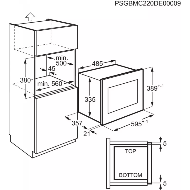 Kuchenka mikrofalowa solo Electrolux LMS2203EMX — 700 W, 20 L, stal nierdzewna/czarny, do zabudowy (56×35×38 cm)