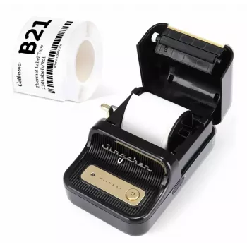 Drukarka etykiet NIIMBOT B21S Czarna — kompaktowa drukarka rolkowa Bluetooth, szerokość druku 50 mm, 60 mm/s, Li-Ion 1200 mAh