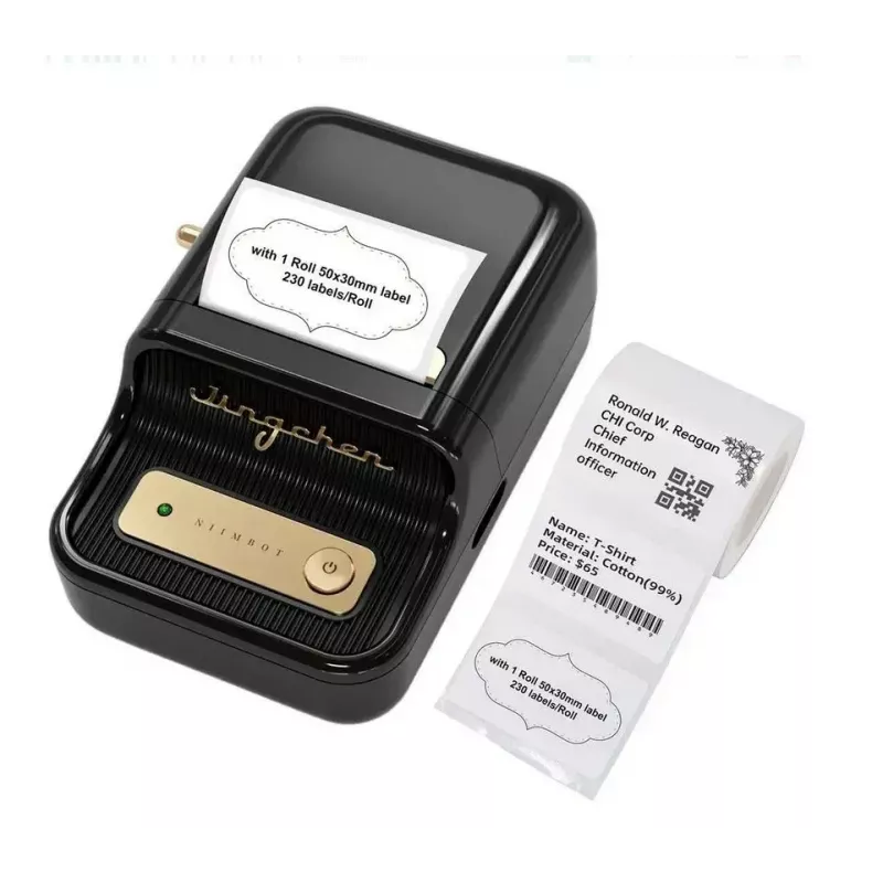 Drukarka etykiet NIIMBOT B21S Czarna — kompaktowa drukarka rolkowa Bluetooth, szerokość druku 50 mm, 60 mm/s, Li-Ion 1200 mAh