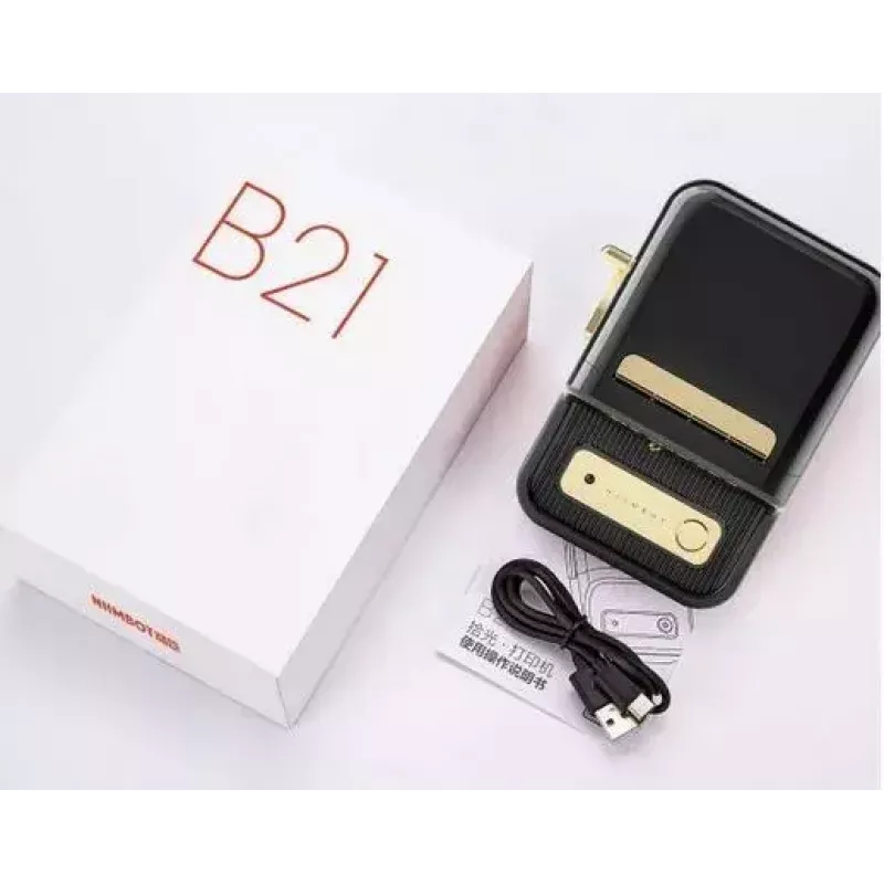 Drukarka etykiet NIIMBOT B21S Czarna — kompaktowa drukarka rolkowa Bluetooth, szerokość druku 50 mm, 60 mm/s, Li-Ion 1200 mAh