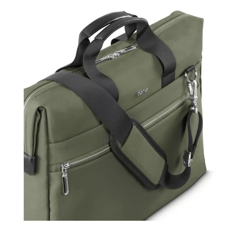 Torba na laptop HAMA ultimate 227063 — zielona, mieści laptopy do 15,6 cala, wyściełana komora, przednia kieszeń, pasek na ramię