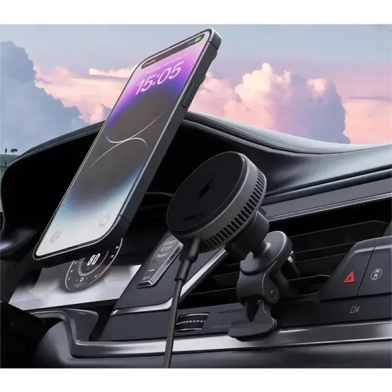 Uchwyt samochodowy Aukey Wireless Charging Mount HD-MC13A kompatybilny z MagSafe, do kratki nawiewu, do iPhone'a, ładowanie bezprzewodowe 15 W