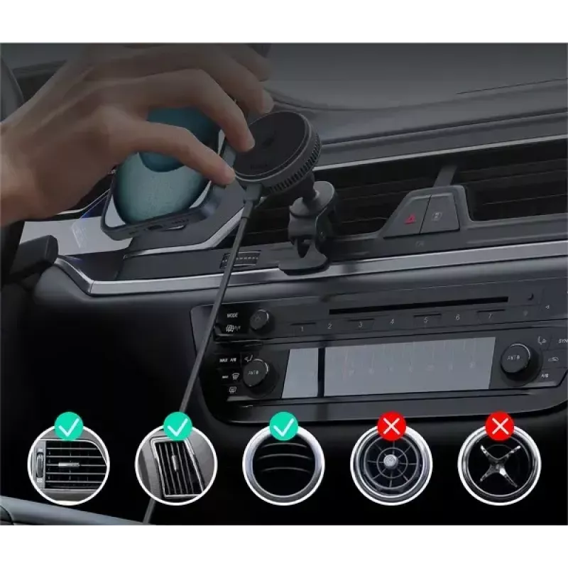 Uchwyt samochodowy Aukey Wireless Charging Mount HD-MC13A kompatybilny z MagSafe, do kratki nawiewu, do iPhone'a, ładowanie bezprzewodowe 15 W