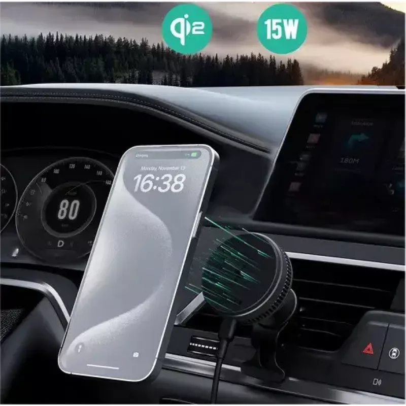 Uchwyt samochodowy Aukey Wireless Charging Mount HD-MC13A kompatybilny z MagSafe, do kratki nawiewu, do iPhone'a, ładowanie bezprzewodowe 15 W