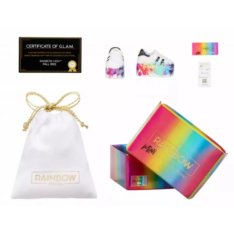Opakowanie ekspozycyjne Mga Accessories Rainbow High Shoes, 27 sztuk — różnorodne akcesoria do butów dla lalek