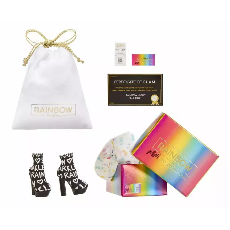 Opakowanie ekspozycyjne Mga Accessories Rainbow High Shoes, 27 sztuk — różnorodne akcesoria do butów dla lalek
