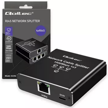 Rozdzielacz Ethernet QOLTEC 52294 1x3 RJ45 z zasilaniem przez USB-C