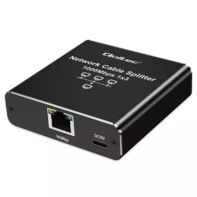 Rozdzielacz Ethernet QOLTEC 52294 1x3 RJ45 z zasilaniem przez USB-C