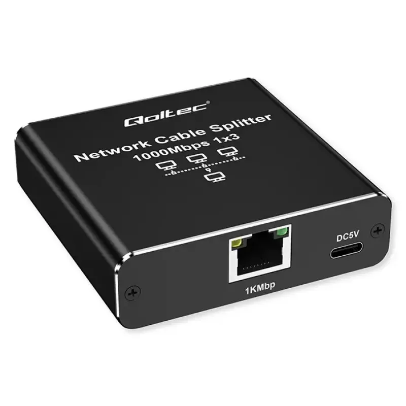 Rozdzielacz Ethernet QOLTEC 52294 1x3 RJ45 z zasilaniem przez USB-C