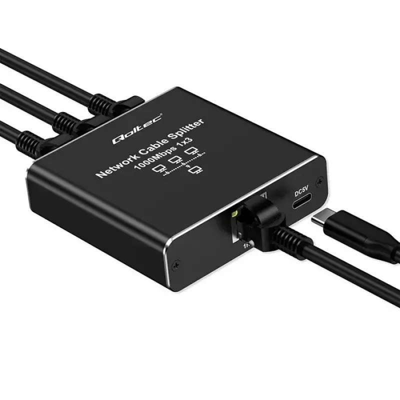 Rozdzielacz Ethernet QOLTEC 52294 1x3 RJ45 z zasilaniem przez USB-C