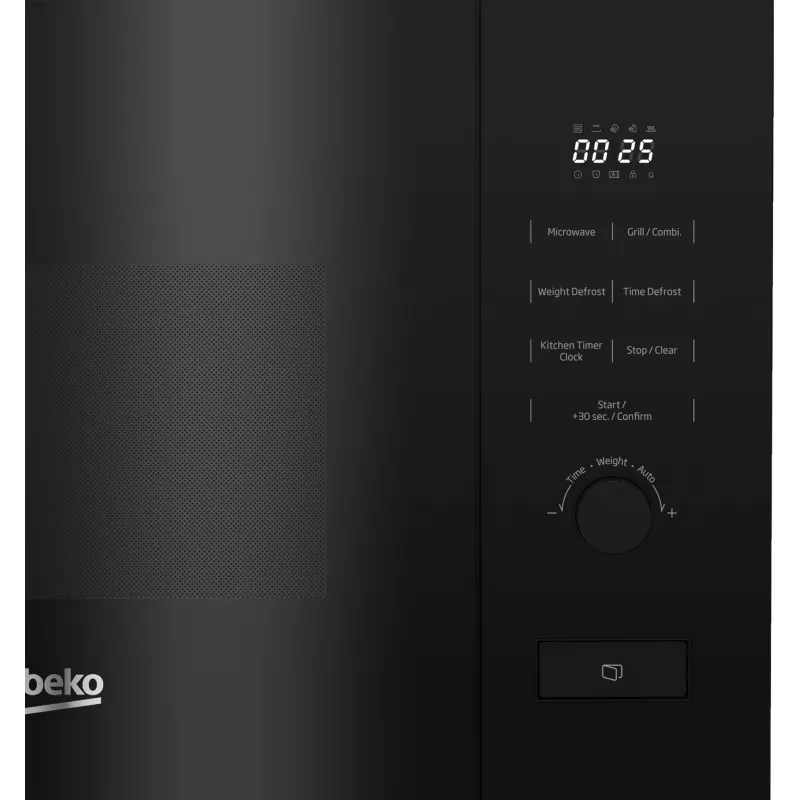 Kuchenka mikrofalowa do zabudowy BEKO BMGB20212B, grill, 800 W, 20 L, pokrętła i przyciski, talerz obrotowy 24,5 cm, czarna