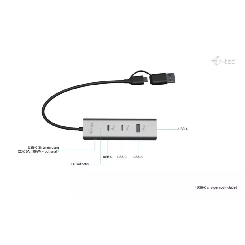 i-tec Metal Universal Charging HUB 2xUSB-C + 2x USB-A Port + Power Delivery 85W