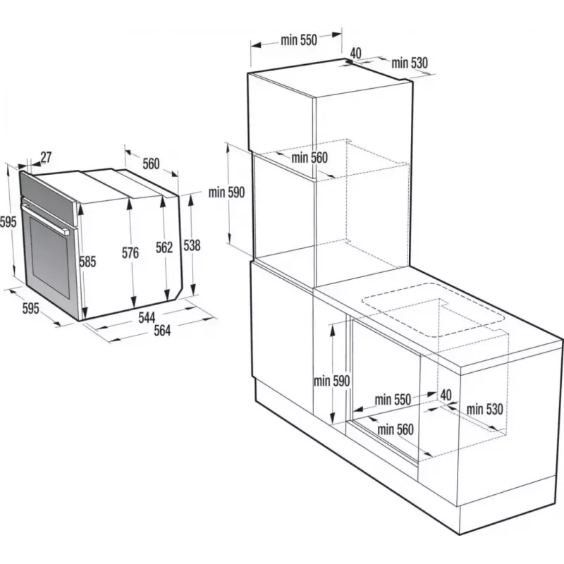 Piekarnik elektryczny do zabudowy Gorenje BSA6737E15BG — 77 l, czarny, zegar cyfrowy, konwekcja, grill, funkcja pizzy