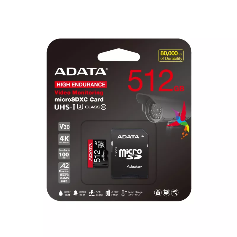 Karta pamięci microSDXC ADATA 512 GB UHS‑I U3 V30 Klasa 10 A2, 100/85 MB/s, wodoodporna