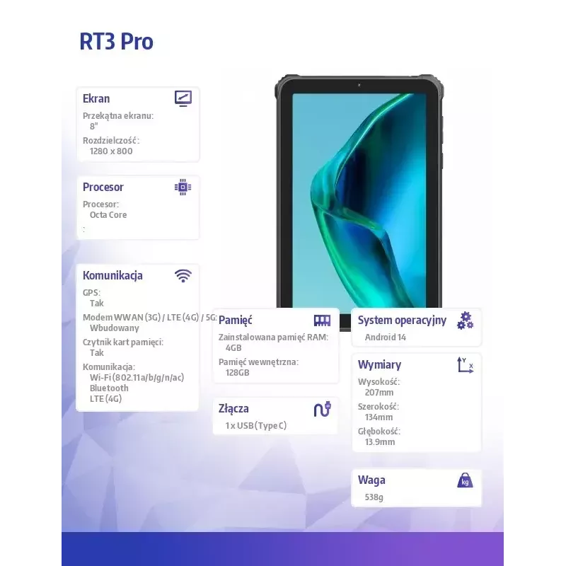 Tablet OukiTel RT3 Pro 4G 10.1 cala Ośmiordzeniowy 4 GB RAM 128 GB Android