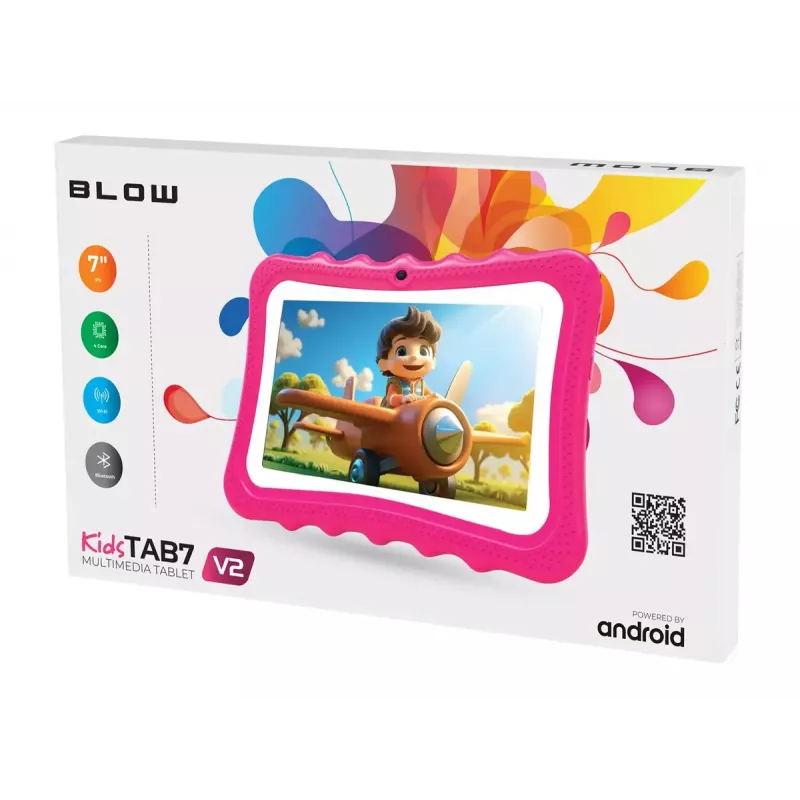 Tablet BLOW KidsTAB7 V2, 7" 1280x800, A133 1,5 GHz, 4 GB RAM, 32 GB, Android 14, z etui, różowy