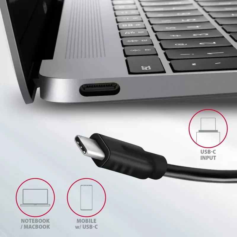 Axagon HMC-5G21 hub USB 10Gbps, 2x USB-A, 2x USB-C, HDMI 4k/30Hz, PD 60W, kabel USB-C