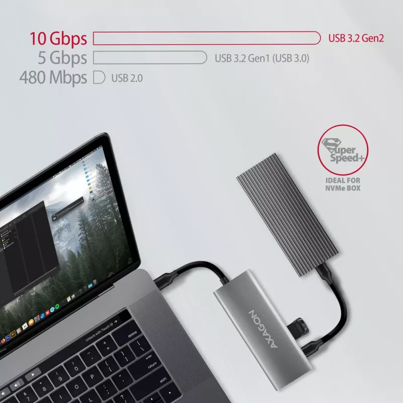 Axagon HMC-5G21 hub USB 10Gbps, 2x USB-A, 2x USB-C, HDMI 4k/30Hz, PD 60W, kabel USB-C