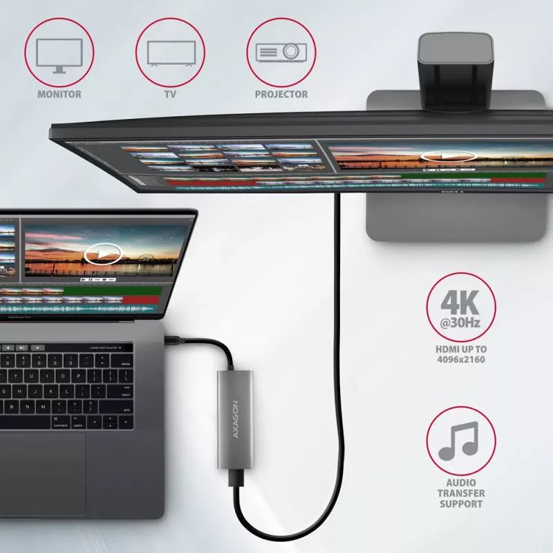 Axagon HMC-5G21 hub USB 10Gbps, 2x USB-A, 2x USB-C, HDMI 4k/30Hz, PD 60W, kabel USB-C