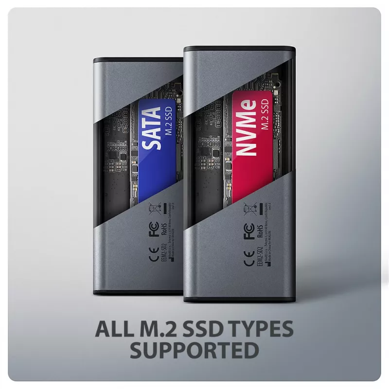 Axagon EEM2-SD2 USB-C 10Gbps - obudowa DISPLAY dla M.2 NVMe i SATA SSD