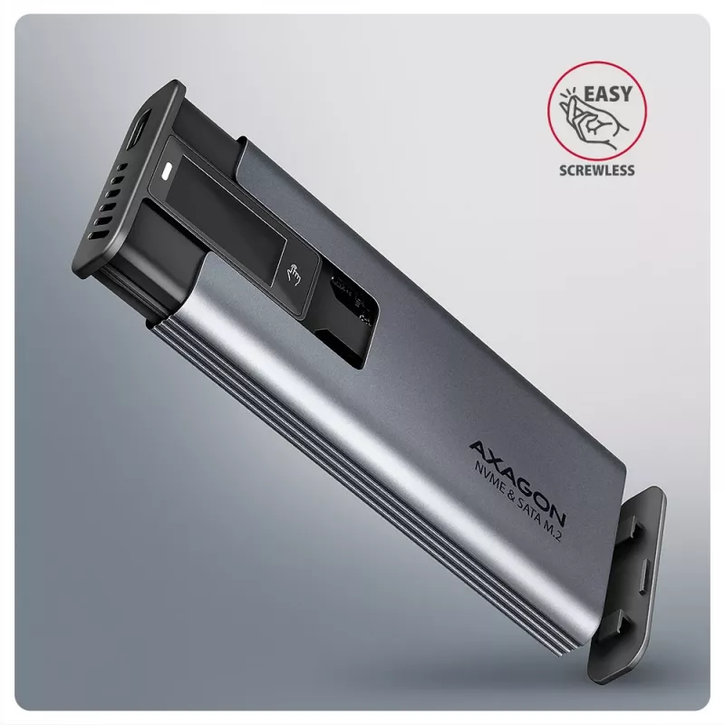 Axagon EEM2-SD2 USB-C 10Gbps - obudowa DISPLAY dla M.2 NVMe i SATA SSD