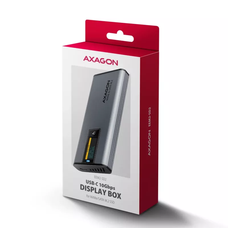 Axagon EEM2-SD2 USB-C 10Gbps - obudowa DISPLAY dla M.2 NVMe i SATA SSD