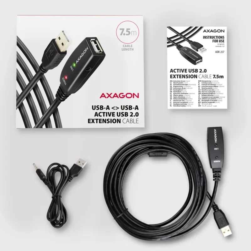 Axagon ADR-207 przewód wzmacniający USB 7,5 m USB 2.0 Czarny