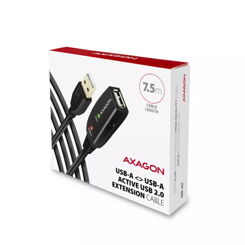 Axagon ADR-207 przewód wzmacniający USB 7,5 m USB 2.0 Czarny