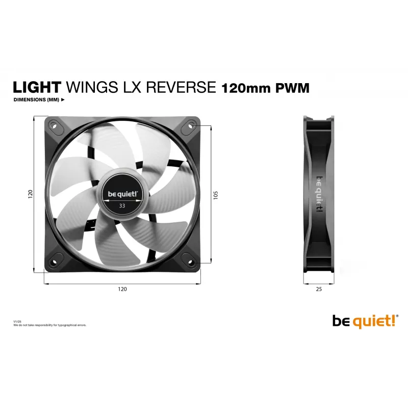 be quiet! Light Wings LX 120 mm PWM Reverse Czarny Wentylator do obudowy komputera 12 cm 1 szt.