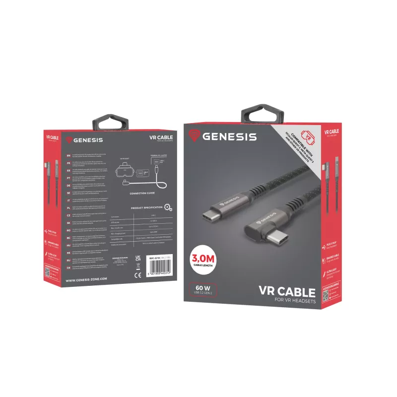 GENESIS NVC-2218 kabel USB USB 3.2 Gen 2 (3.1 Gen 2) 3 m USB C Czarny, Szary