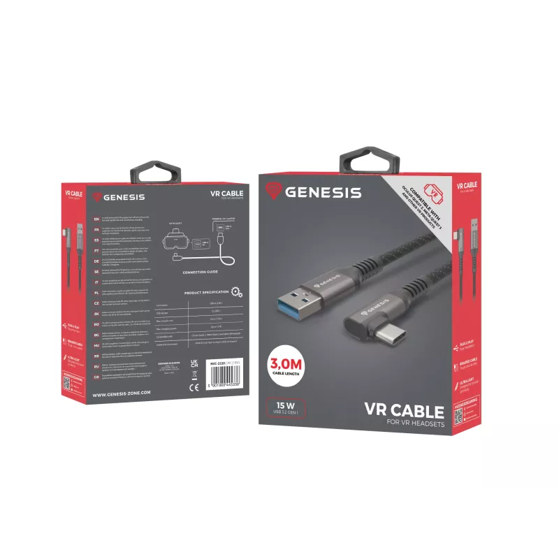 Kabel USB GENESIS NVC-2220 USB 3.2 Gen 1 (3.1 Gen 1) 3 m USB A USB C, czarny, szary