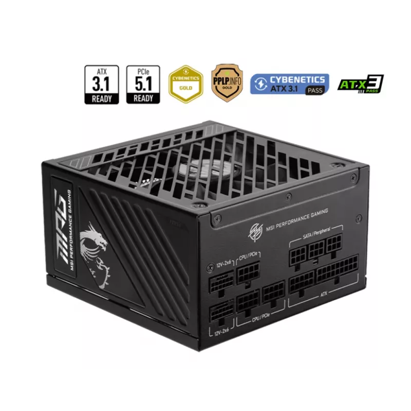 MSI MPG A1250GS PCIE5 zasilacz 1250 W 20+4 pin ATX ATX Czarny