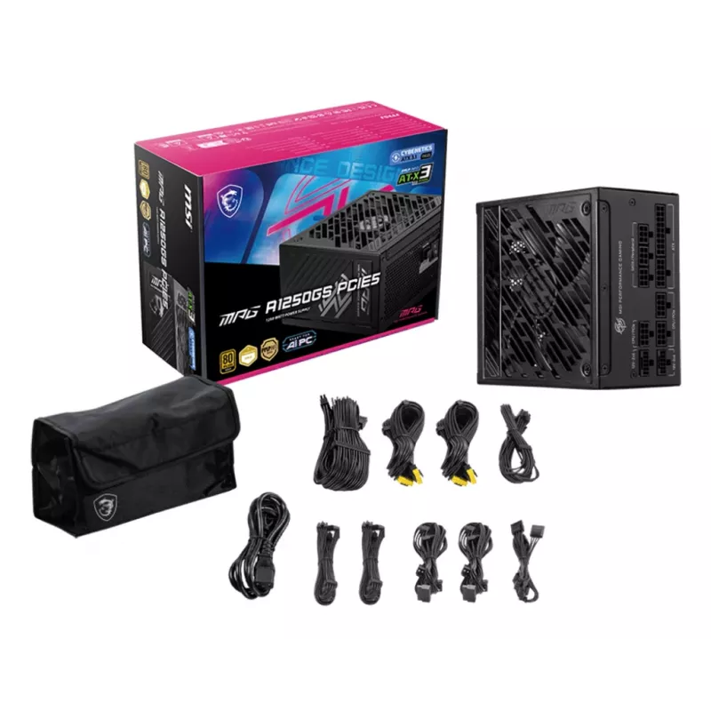 MSI MPG A1250GS PCIE5 zasilacz 1250 W 20+4 pin ATX ATX Czarny