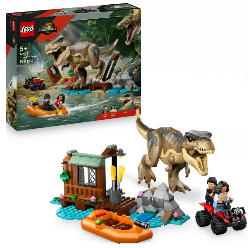 LEGO zestaw z dinozaurem T. rex River Escape 76975 — 199 elementów, 2 minifigurki, wiek 5+