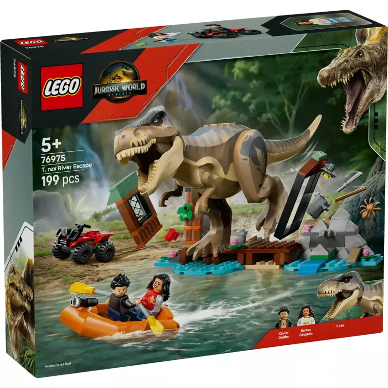 LEGO zestaw z dinozaurem T. rex River Escape 76975 — 199 elementów, 2 minifigurki, wiek 5+