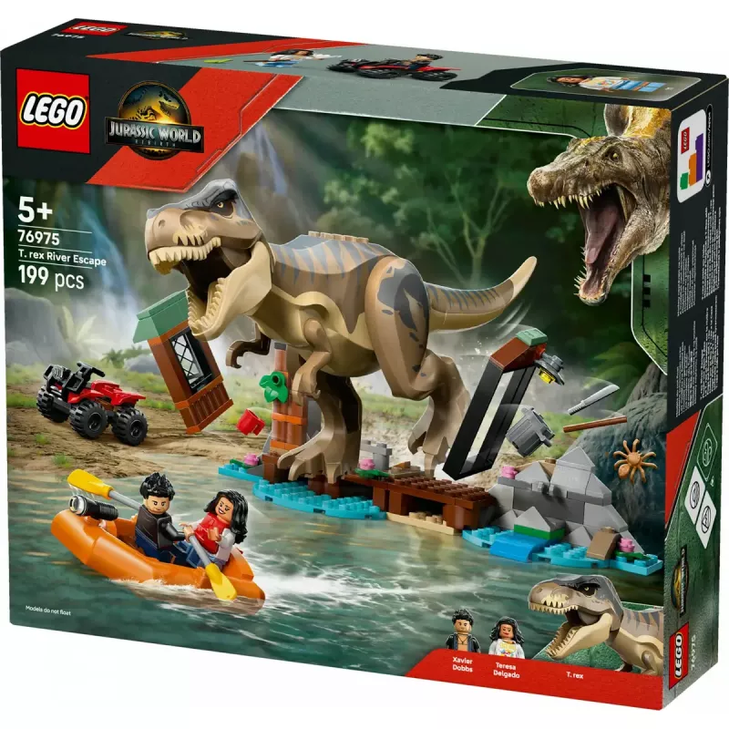 LEGO zestaw z dinozaurem T. rex River Escape 76975 — 199 elementów, 2 minifigurki, wiek 5+