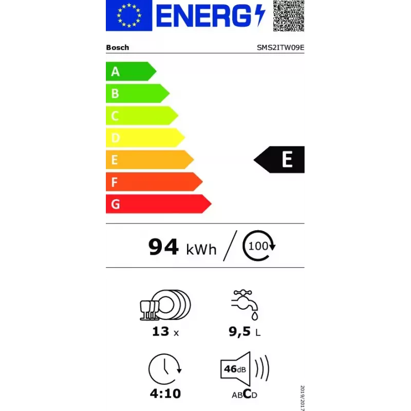 Wolnostojąca zmywarka Bosch Serie 2 SMS2ITW09E — 13 kompletów, 46 dB, 60 cm, suszenie wymiennikiem ciepła