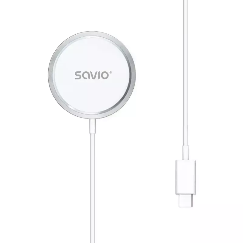 Bezprzewodowa ładowarka wewnętrzna do telefonów SAVIO LA-11, Qi 1.2, 15 W, biała, 55×55×5 mm
