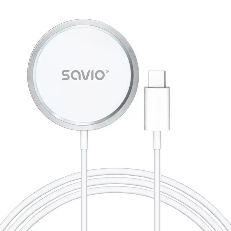 Bezprzewodowa ładowarka wewnętrzna do telefonów SAVIO LA-11, Qi 1.2, 15 W, biała, 55×55×5 mm