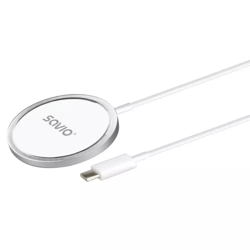 Bezprzewodowa ładowarka wewnętrzna do telefonów SAVIO LA-11, Qi 1.2, 15 W, biała, 55×55×5 mm