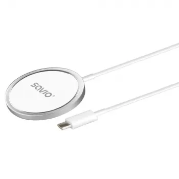 Bezprzewodowa ładowarka wewnętrzna do telefonów SAVIO LA-11, Qi 1.2, 15 W, biała, 55×55×5 mm