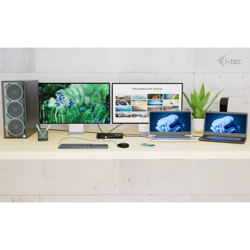 ITEC i-tec USB-C KVM Dock PRO dla trzech hostów, podwójne wideo, 2x Power Delivery (maks. 92 W), USB 3.2, 10 Gb/s, Gigabit Ethernet