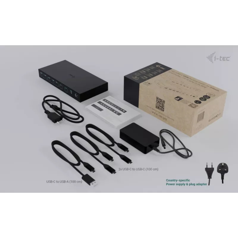 ITEC i-tec USB-C KVM Dock PRO dla trzech hostów, podwójne wideo, 2x Power Delivery (maks. 92 W), USB 3.2, 10 Gb/s, Gigabit Ethernet