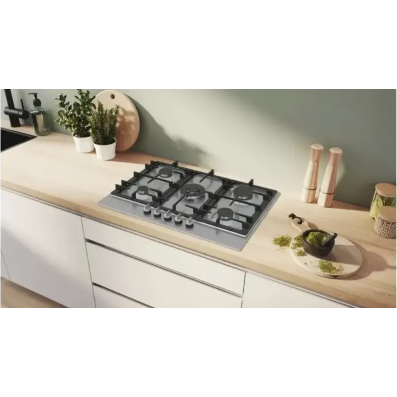 Bosch Serie 6 PCQ7A5I90 płyta grzewcza Stal nierdzewna Do zabudowy 75 cm Gaz 5 strefa(y)
