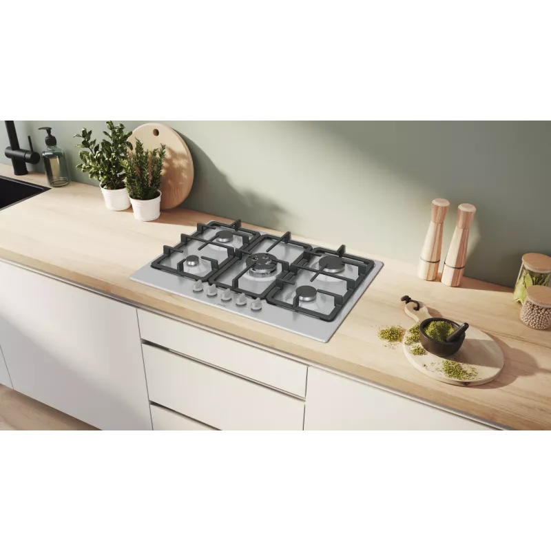 Bosch Serie 4 PGQ7B5K90 płyta gazowa Stal nierdzewna Do zabudowy 75 cm Gaz 5 stref(y)