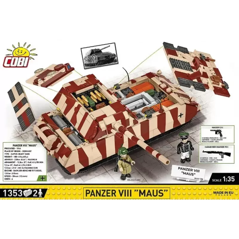 Cobi Klocki konstrukcyjne Panzer VIII Maus zestaw modelarski skala 1:35 COBI-3138, szczegółowa replika pojazdu wojskowego