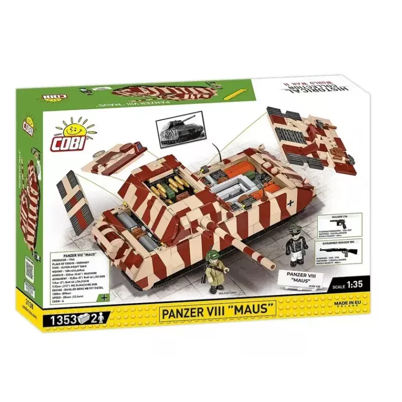 Cobi Klocki konstrukcyjne Panzer VIII Maus zestaw modelarski skala 1:35 COBI-3138, szczegółowa replika pojazdu wojskowego