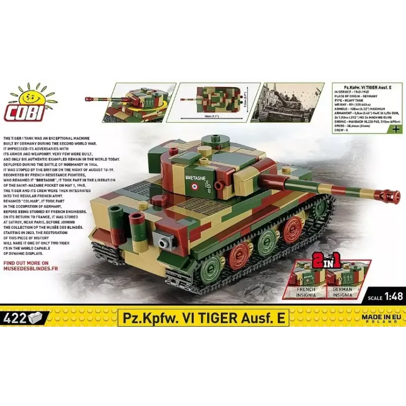 Zestaw do budowy modelu w skali Cobi Pz.Kpfw. VI Tiger Ausf. E 1:35, szczegółowy zestaw klocków
