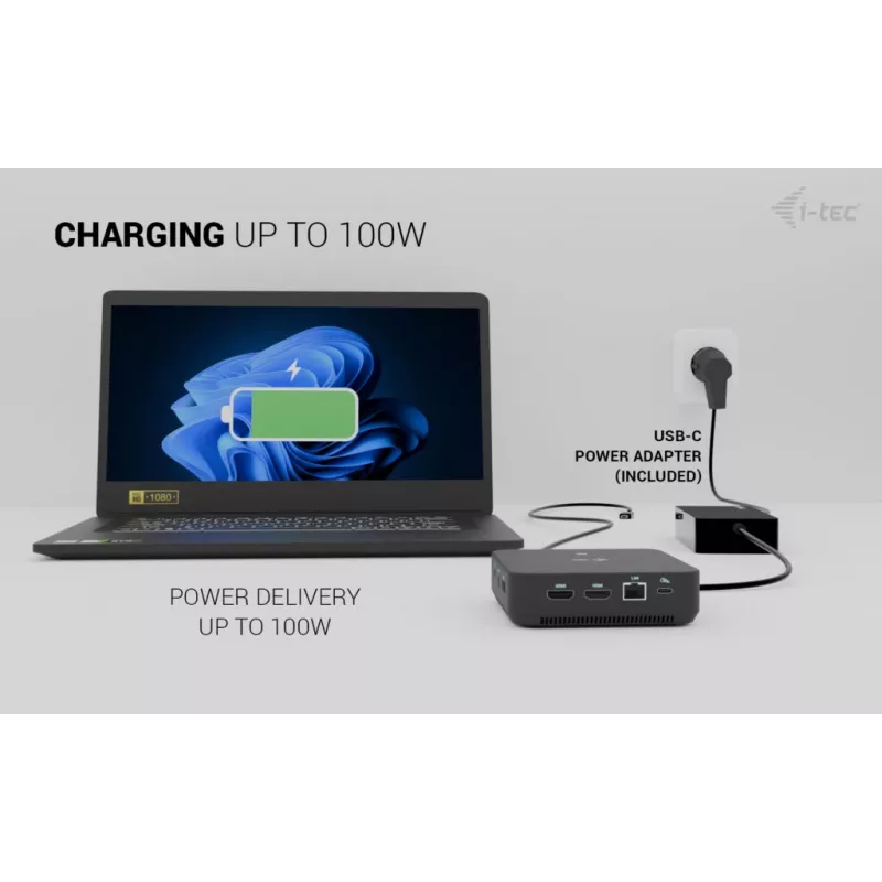 Stacja dokująca i-tec USB-C DP Dual HDMI z zasilaniem Power Delivery 100 W + ładowarka uniwersalna 100 W
