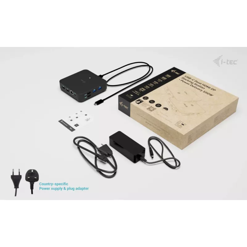 Stacja dokująca i-tec USB-C DP Dual HDMI z zasilaniem Power Delivery 100 W + ładowarka uniwersalna 100 W